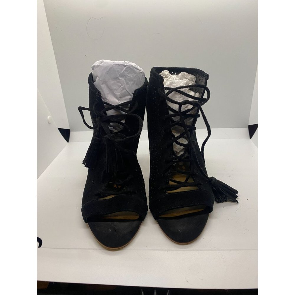 EUC Marc Fischer Black Block heel and toe Suede Lace Up Heels Sz8M